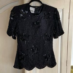 VNTG Black SILK Sequined STENAY Top. SZ S